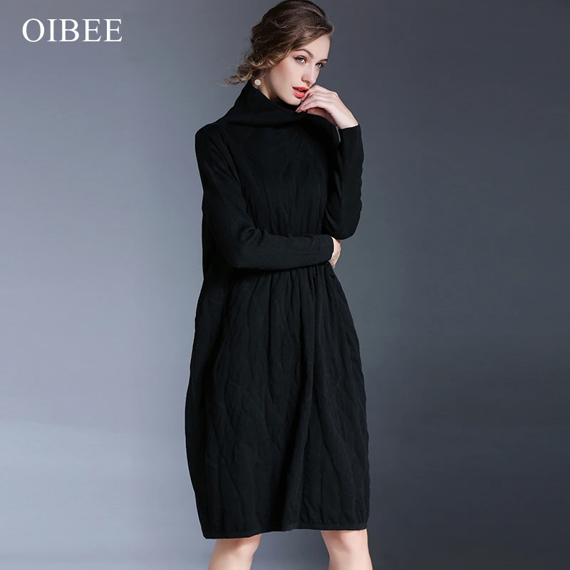 OIBEE2019 повседневные женские платья плюс размер весеннее платье для женщин офисная работа с длинным рукавом сексуальные черные до середины икры