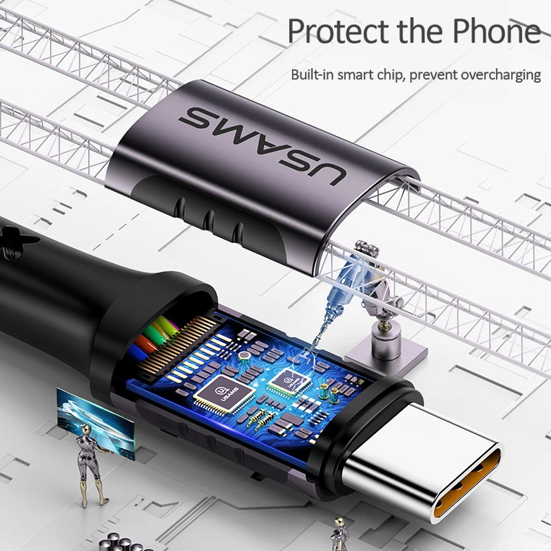 USAMS 5A кабель USB C с быстрой зарядкой для Huawei OPPO зарядки 1 2 м | Мобильные телефоны и