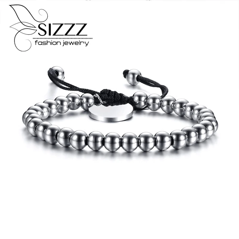 

Размер ZZ стильные и простые 6 мм из нержавеющей стали Шаровые нейлоновые веревки регулируемые браслеты и браслеты для мужчин