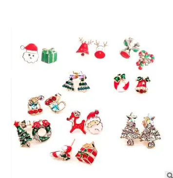 Милая серьга с рождественской тематикой Санта Клаус Снеговик елка колокольчик