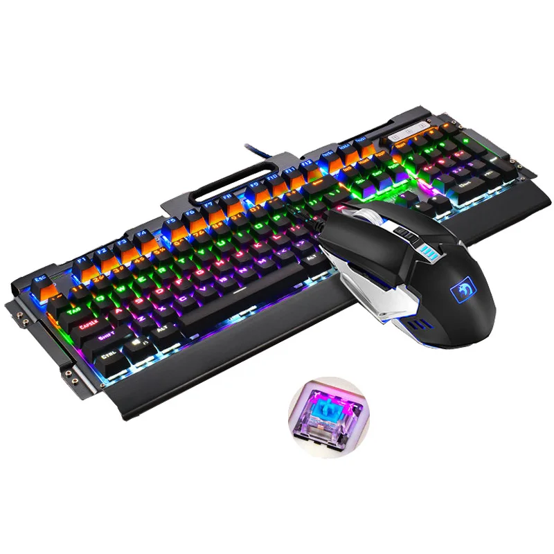Black blue switch Новейшая механическая клавиатура, 104 клавиш, синий, черный светодиодный переключатель, подсветка, USB игровая клавиатура, мышь, комбо для ПК, игр Teclado - Цвет: Black blue switch