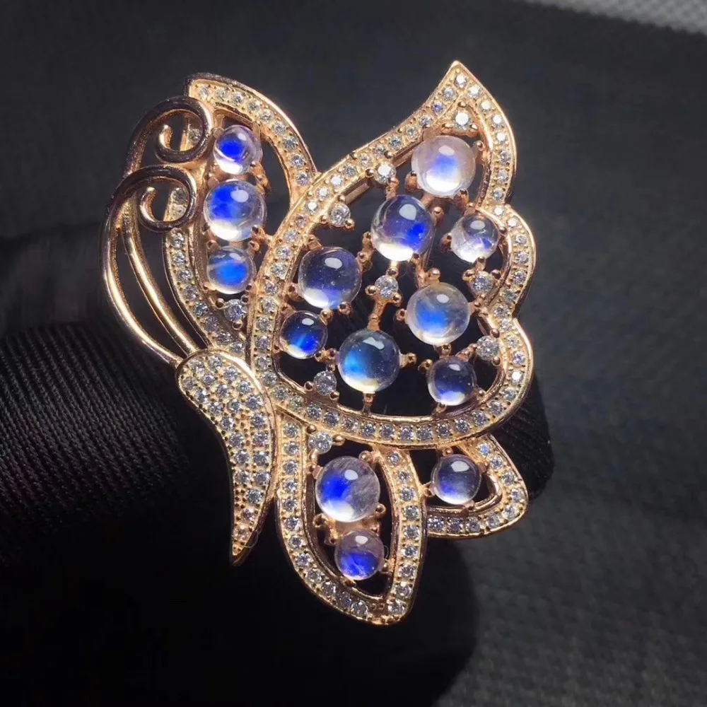 

natural light blue moonstone Elegant Luxurious Butterfly brooch Pendant natural gemstone brooch S925 silver women gift jewelry