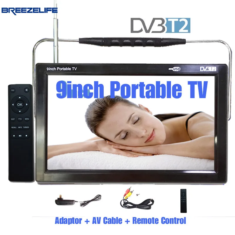 Breezelife ТВ Портативные телевизоры LED 9 дюймов Портативный автомобиля DVBT2 HDMI Вход
