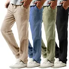 Мужские повседневные облегающие льняные брюки, однотонные дышащие брюки большого размера z0306, лето 2019