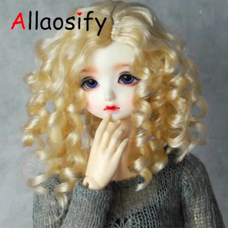 Gold Allaosify волос 1/6 1/3 1/4 bjd парик для кукол: кукольный парик высокого Температура волосы коричневые длинные вьющиеся парик - Color: Gold