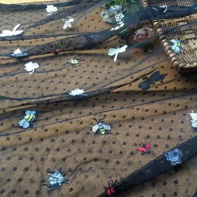 black Высококачественная Изысканная сетка, вышивка насекомых, сетка в горошек, кружевная ткань, сделай сам, одежда, юбки, аксессуары - Цвет: black