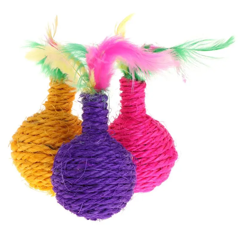 Кошачий прорезыватель перо сизаль мячик жевание молоть коготь игрушки котенок