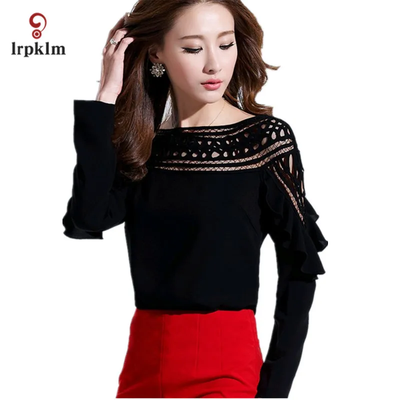 Большие размеры 3XL новинка 2017 весенне-осенняя женская шифоновая блузка с