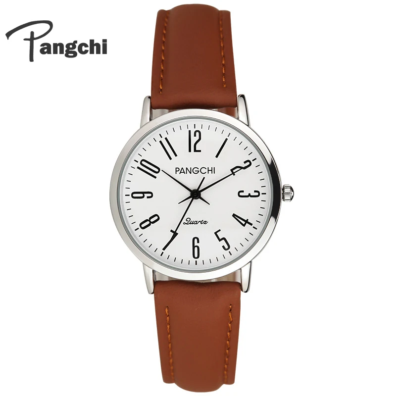 Классические женские часы PANGCHI с кожаным ремешком простые цифровые кварцевые
