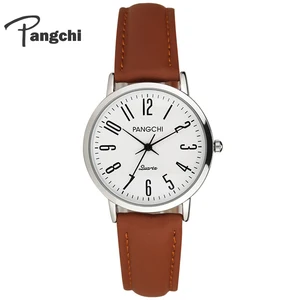 Классические женские часы PANGCHI с кожаным ремешком, простые цифровые кварцевые наручные часы с большим циферблатом, часы для пар, женские часы
