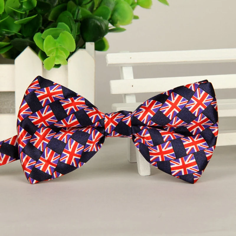 

Mens Fashion Britain Flag Print Bow Tie Cheap Unisex Adult Hand Made Business Casual Weddings Britain Style Bowtie Necktie Women