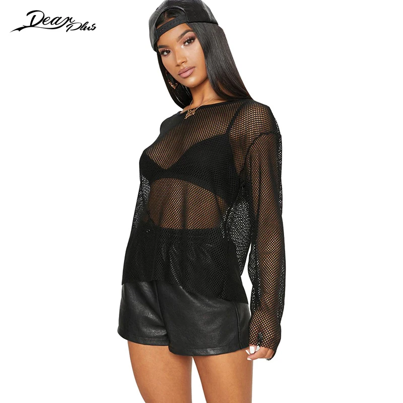 Женская модная сетчатая открытая футболка с длинным рукавом сексуальные