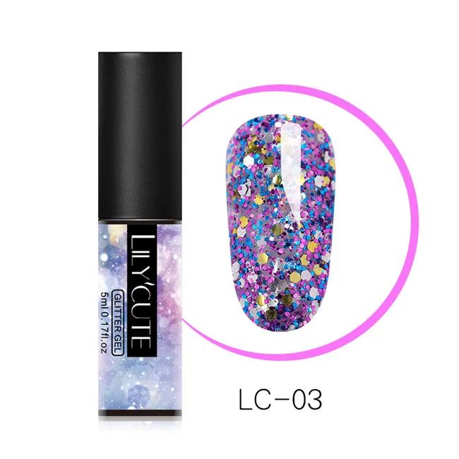 Glitter LC-03 LILYCUTE Блестящий Гель-лак для ногтей 5 мл замачиваемый УФ гель для ногтей лак Полупостоянный гель лак праймер маникюрный лак - Цвет: Glitter LC-03