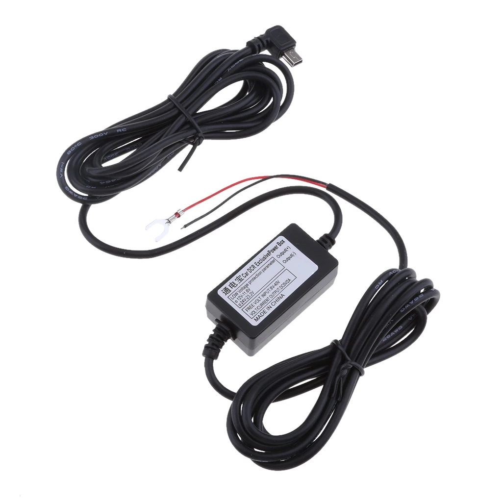 Car Dash Cam Hardwire Kits 8/36V to 5V 3A with Mini USB Left Head Power Adapter Cable