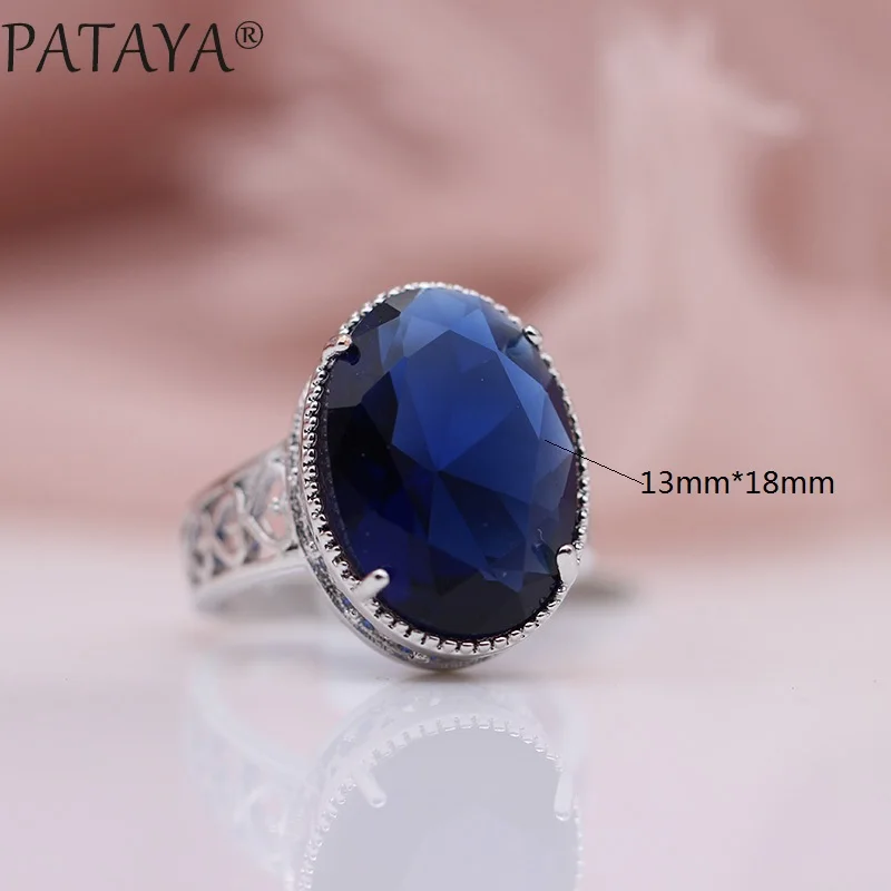 PATAYA, новинка, женские модные кольца для любви, белое золото, Овальный зеленый натуральный циркон, для свадьбы, вечеринки, разные цвета, полые, уникальные ювелирные изделия