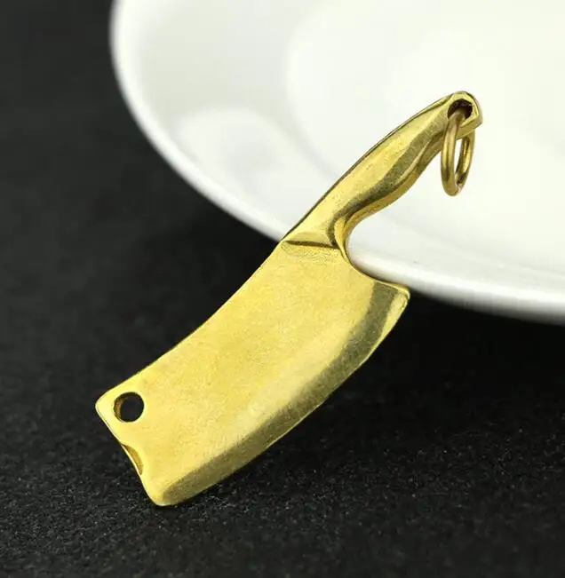 Коллекционный китайский чистый латунный резной кухонный нож брелок для