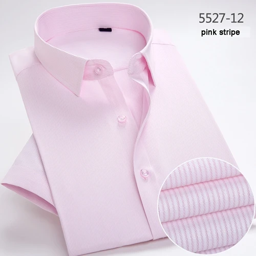 5527-12 pink stripe Дизайн белая полоса с коротким рукавом летние мужские платья рубашки без кармана сплошной цвет высокого класса деловые мужские рабочие рубашки - Цвет: 5527-12 pink stripe