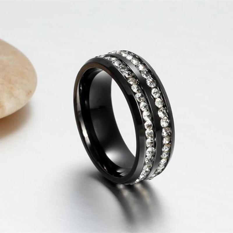 Ретро унисекс черное кольцо двойные кольца с фианитом антиаллергенные титановые