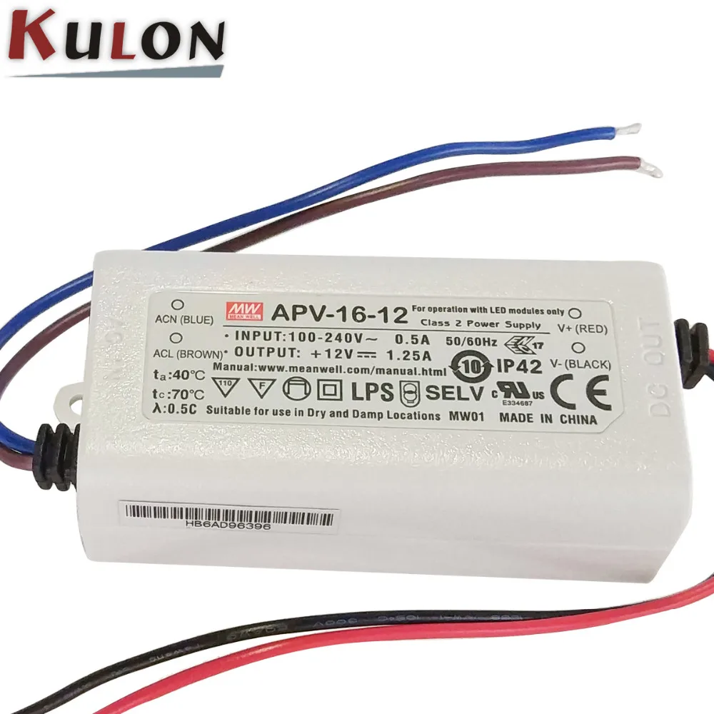 Бесплатная доставка Meanwell Светодиодный драйвер APV 16 один Выход 12W 5V 12V 15V 24V IP42