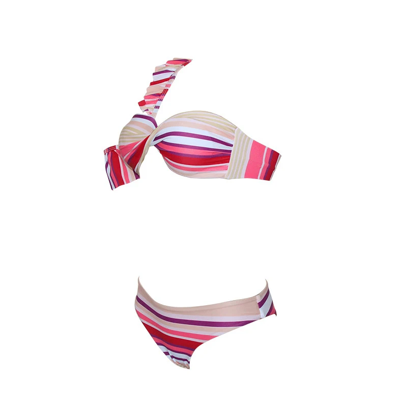 

2019 New Women Summer Bikini Set Low Waist Off The Shoulder Patchwork Stripe Bikini Set Swimsuits Maillot De Bain Femme Bikini