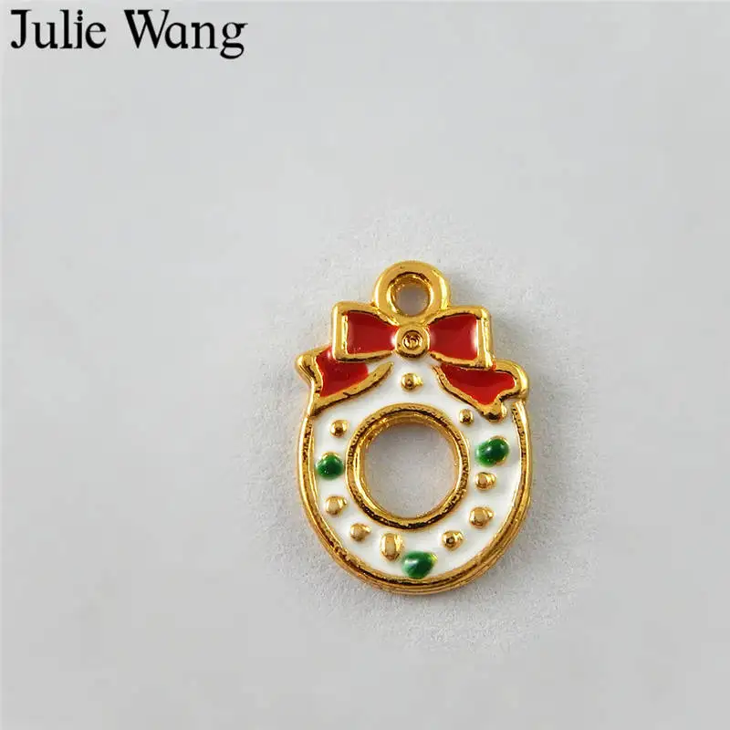 Julie Wang 10 шт. эмалированный Рождественский венок из Золотого Сплава Подвески