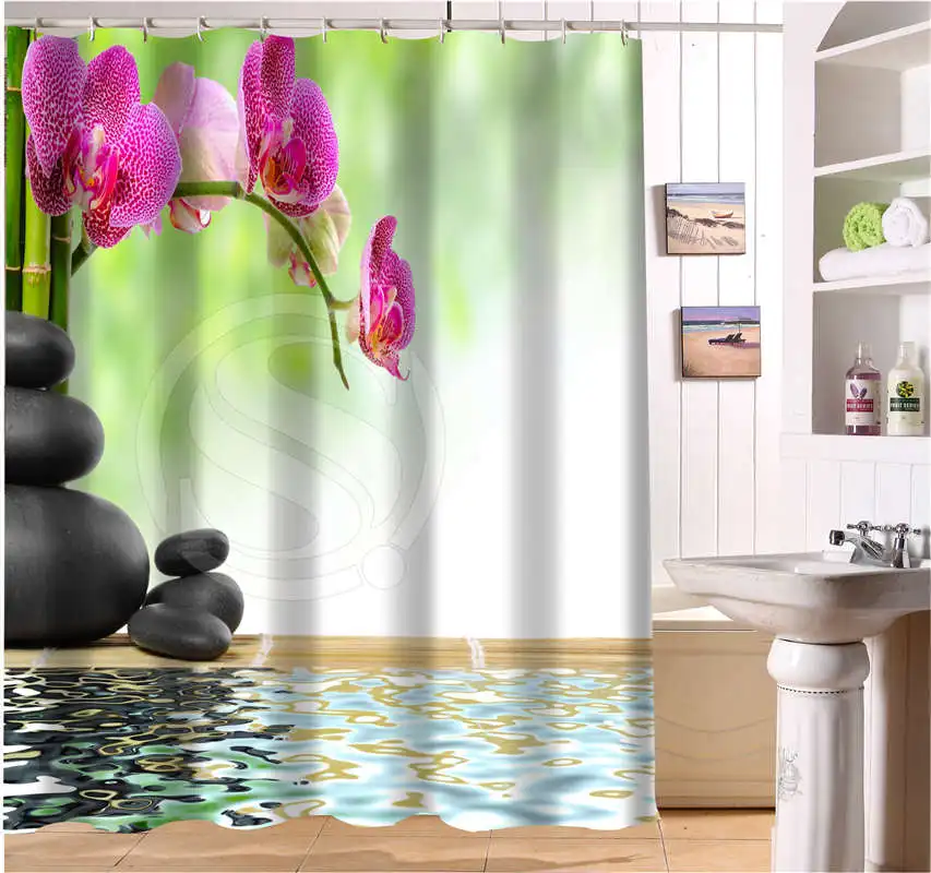CHARMHOME WJY504K4 Custom Spa zen stones flowers bamboo Fabric Modern Shower Curtain bathroom Waterproof | Дом и сад