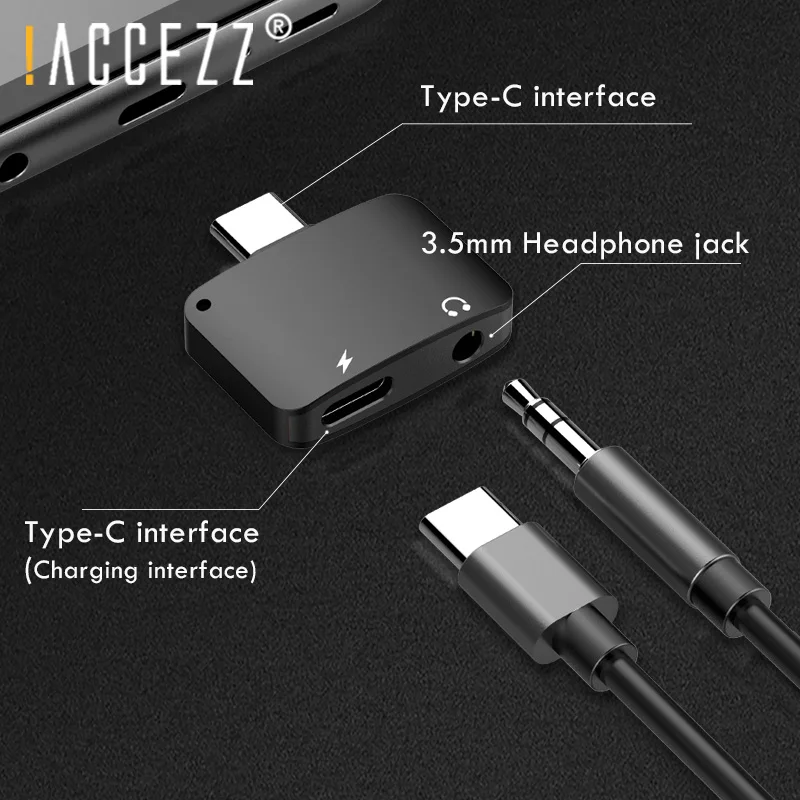 ACCEZZ 2 в 1 usb type C до 3,5 мм разветвитель AUX для Xiaomi huawei P10 mate 20 Jack адаптер для наушников Разъем для зарядки наушников