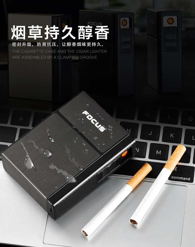 Металлический перезаряжаемый портсигар чехол Электронная USB Зажигалка коробка ветрозащитный портсигар чехол для прикуривателя Мужская зажигалка YH035A