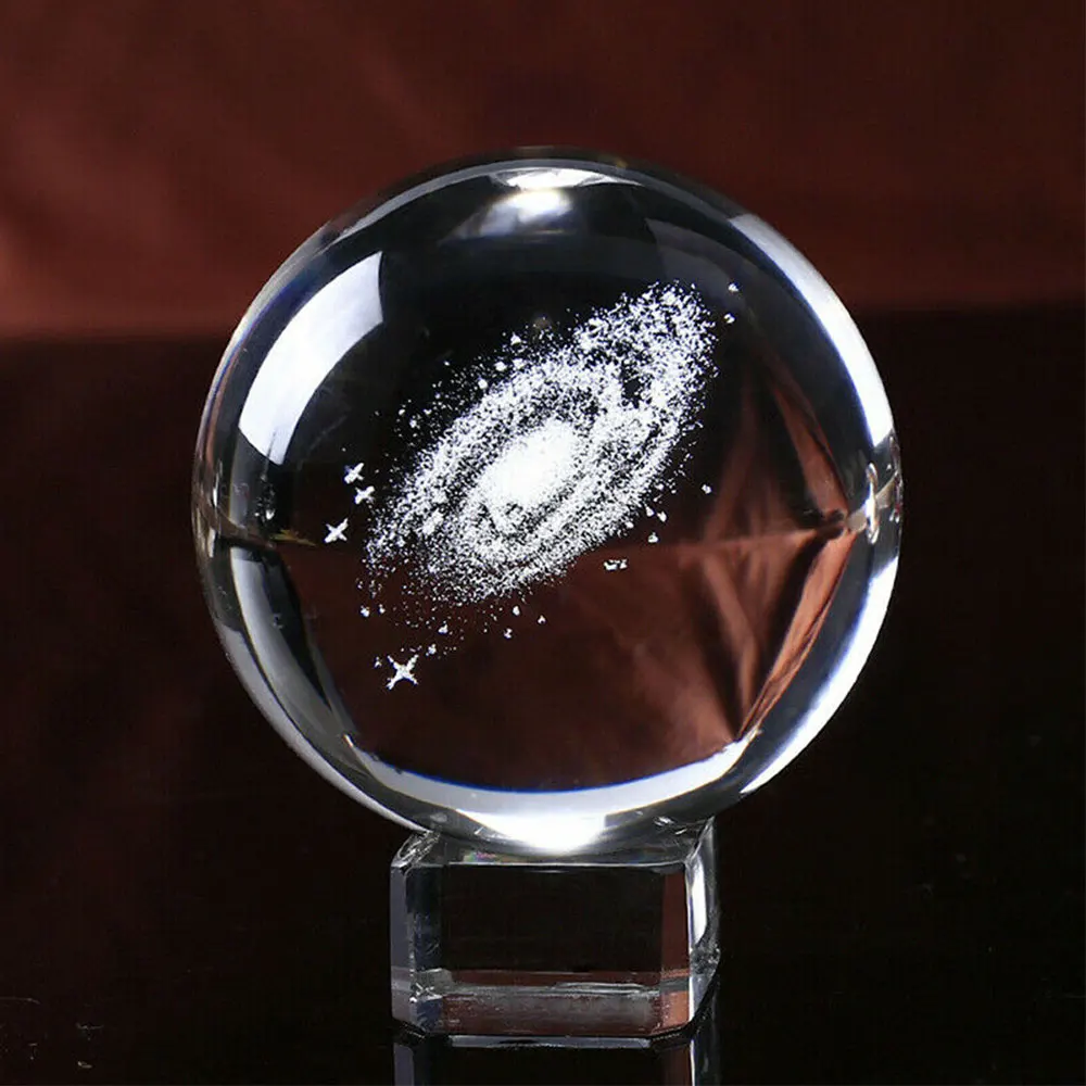 with crystal base 6 см Глобус галактика миниатюры хрустальный шар 3D лазерная гравировка модель планет стеклянный шар Сфера украшение дома украшения подарки - Цвет: with crystal base