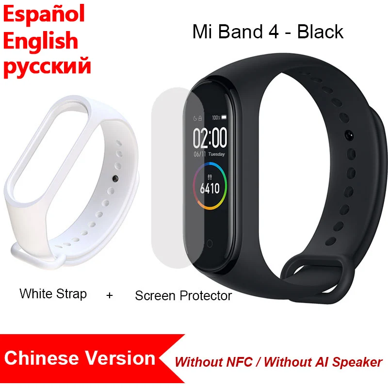 white strap film CN Xiaomi Mi Band 4 Смарт-браслет Фитнес-сердечный ритм 135 мАч Цветной экран Bluetooth 5.0 Водонепроницаемый смарт-браслет Смарт-часы - Цвет: white strap film CN