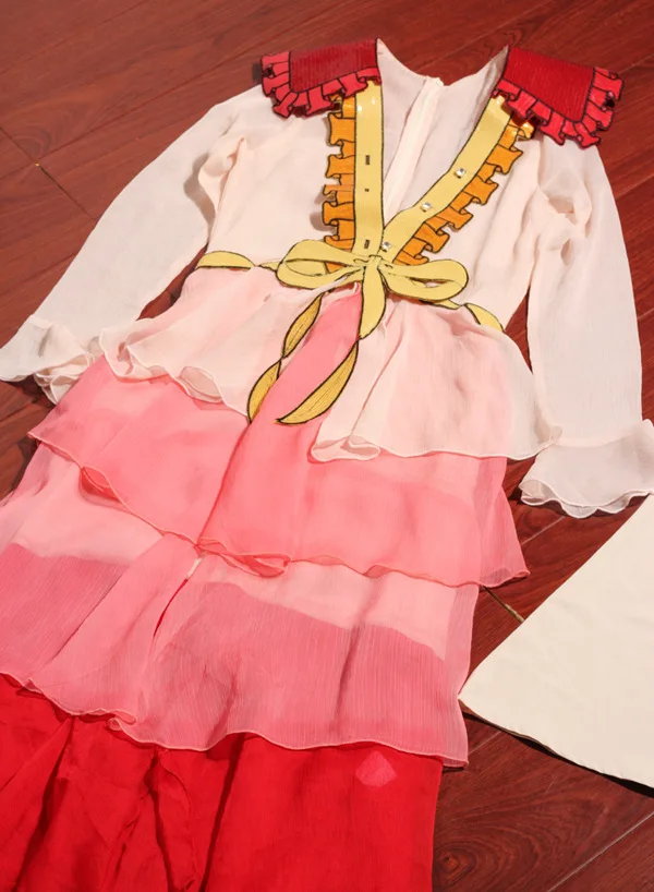 Модное женское многослойное платье с v-образным вырезом и бантом сезон весна-лето