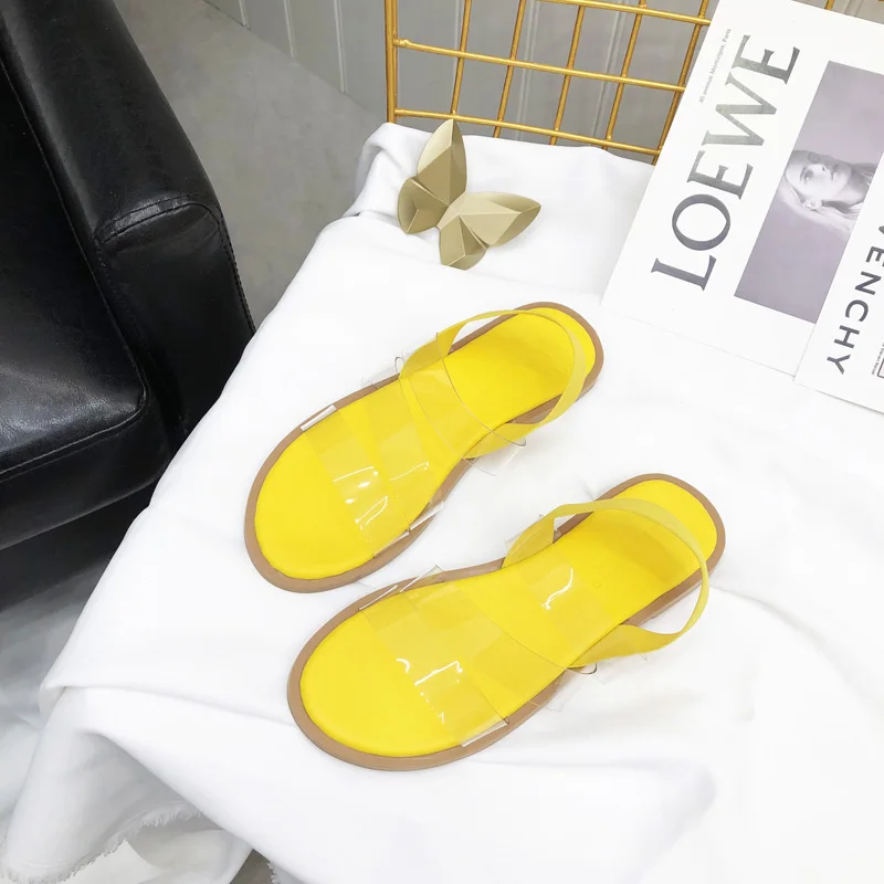 Sandales Femme 2019 Для женщин летние туфли на плоской подошве Модный из ПВХ прозрачный