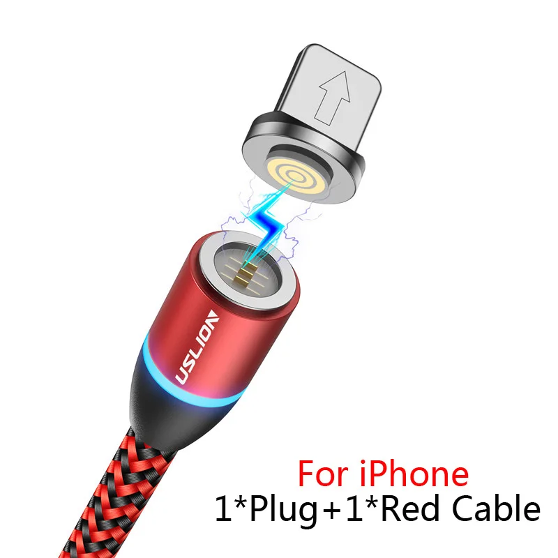 Red For iPhone USLION 3а Магнитный кабель Micro usb type C кабель зарядное устройство для iPhone XS X 8 7 для samsung huawei type-c Магнитный кабель для быстрой зарядки - Цвет: Red For iPhone