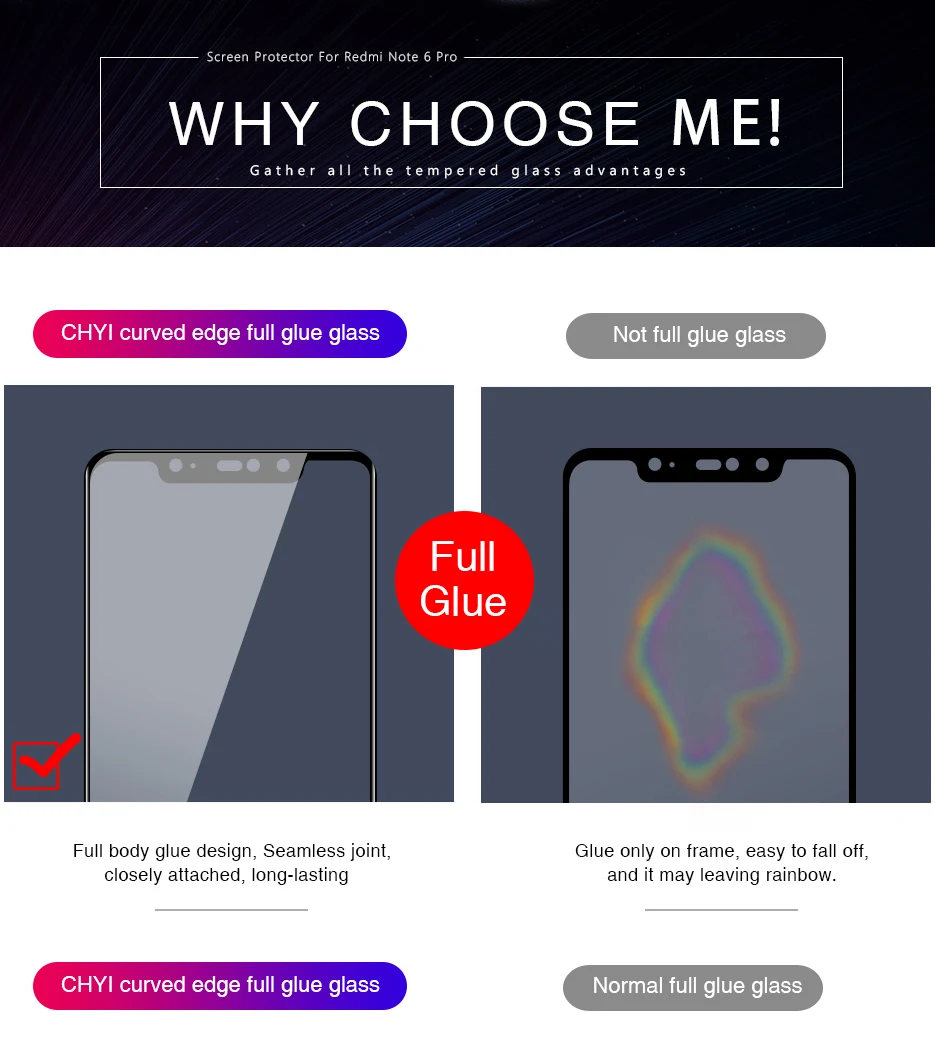 CHYI изогнутое стекло для Xiaomi Redmi Note 6 Pro 6,26 дюймовый защитный экран полный клей олеофобное покрытие Redmi Note 6 Pro стекло