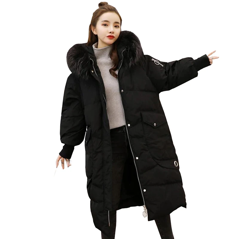 

Real Raccoon Fur Collar 2018 New Winter Down Jacket Parka Women Thicken Snow Wear Coat Fashion Long White Duck Down Jacket