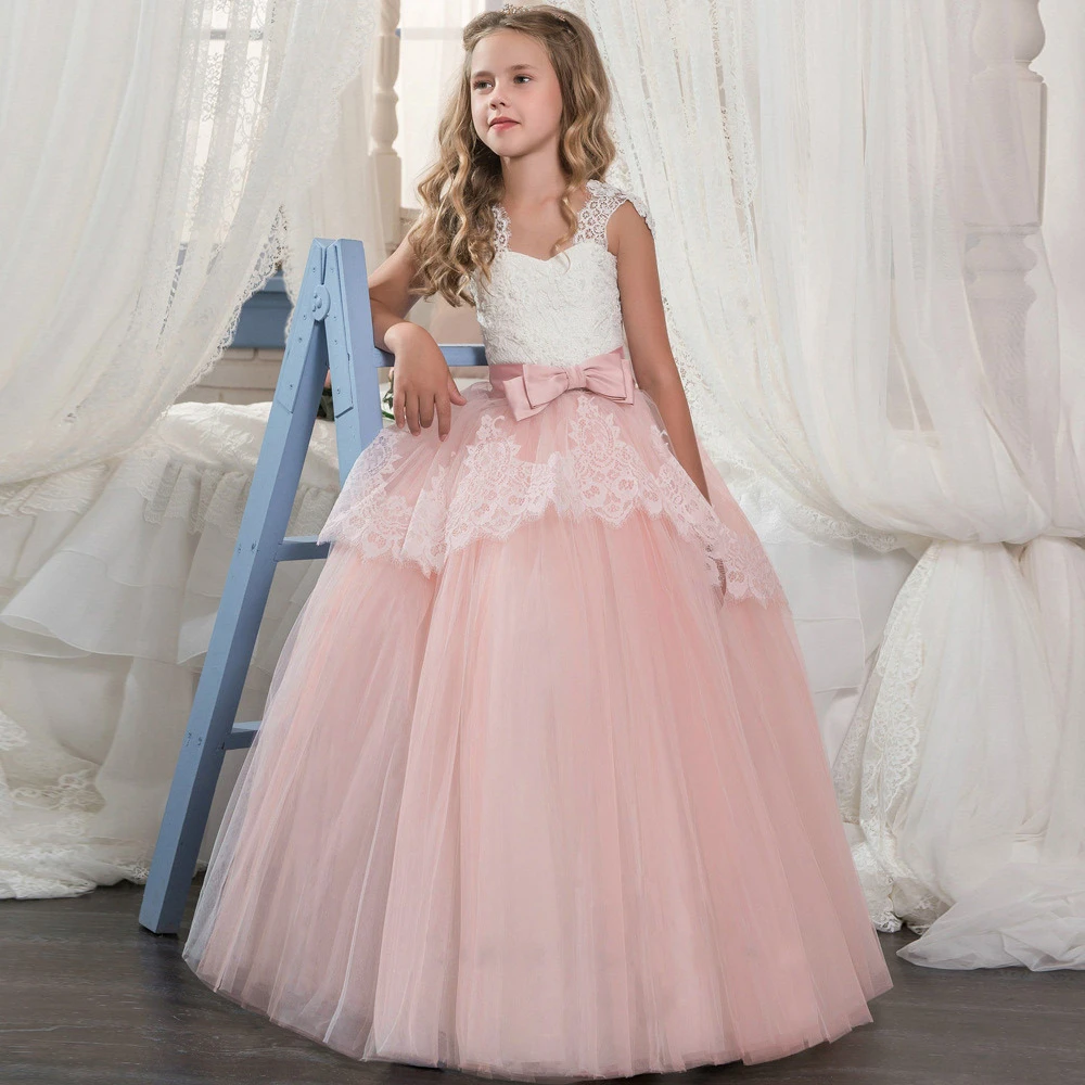 

Children's Clothing Girl Lace Floral Eleghant Wedding Dress Kids Dresses for Girls Teenage Mesh Ball Gown Party Tutu Teen Dress