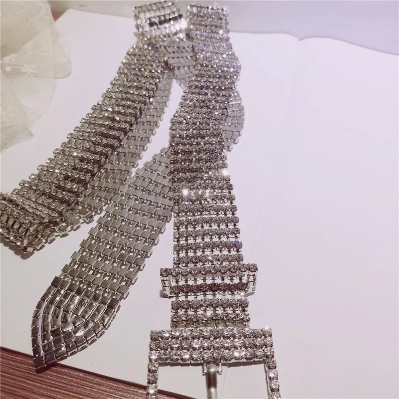 Silver 8 Rows 2.8CM Роскошные 10 рядов, полные стразы, Ширина 3,5 см, поясные ремни для женщин, бриллиантовый кристалл, цепочка для невесты, широкий глянцевый золотистый Серебристый пояс - Цвет: Silver 8 Rows 2.8CM