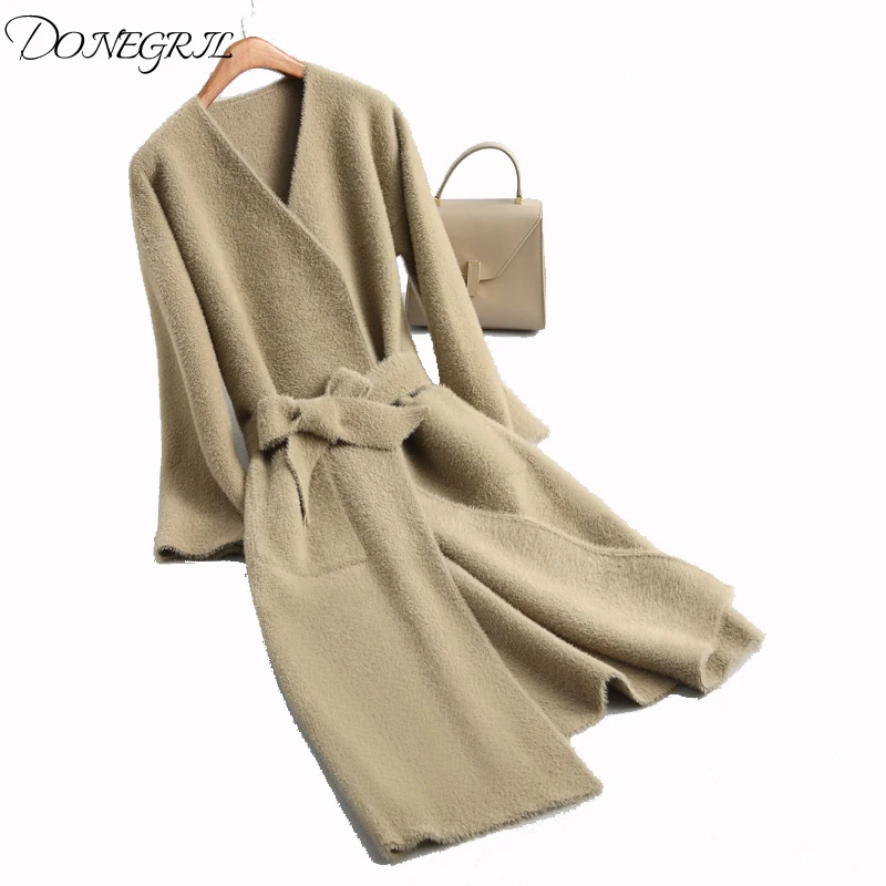 Осень зима 2019 длинный кардиган женский свитер с карманами рукав три четверти