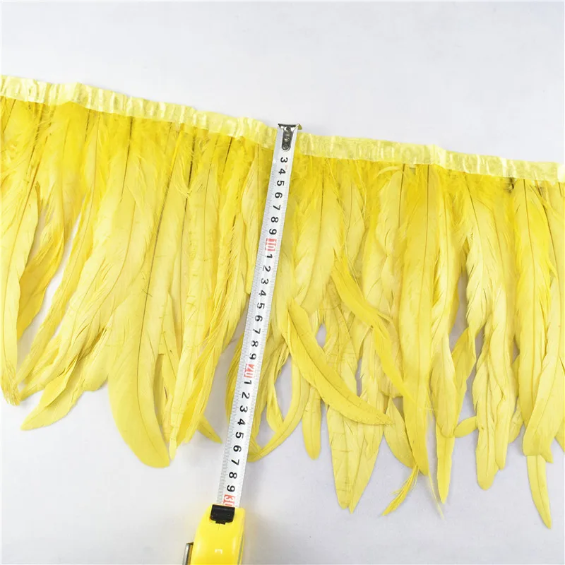 Yellow 1 метр фазан петух хвост черный перо лента отделка 25-30 см DIY Декор Перья для рукоделия платье юбка карнавальные костюмы Плюмы - Цвет: Yellow