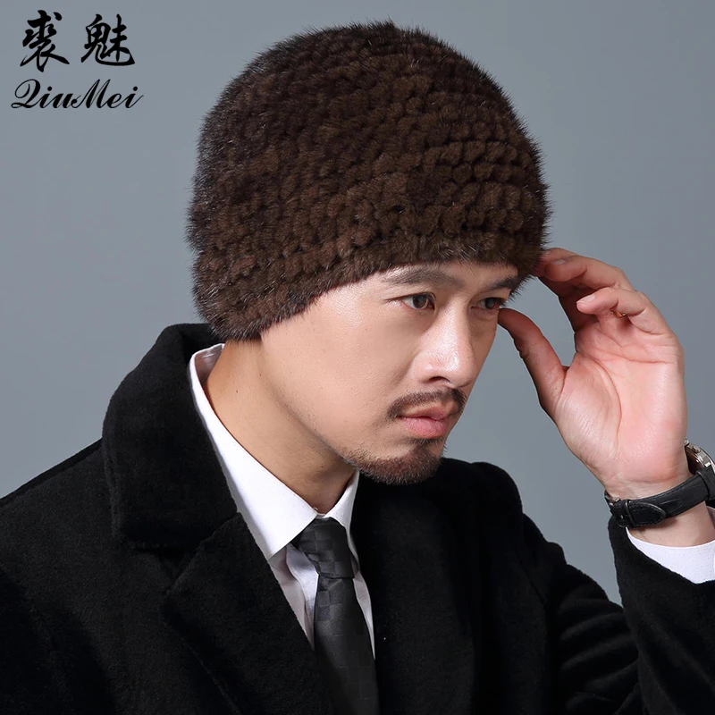Russian Men Real Mink Fur Hats Winter Beanies Warm luxury Real Fur Caps Casual Male Fur Cap Winter Hats For Men Beanies