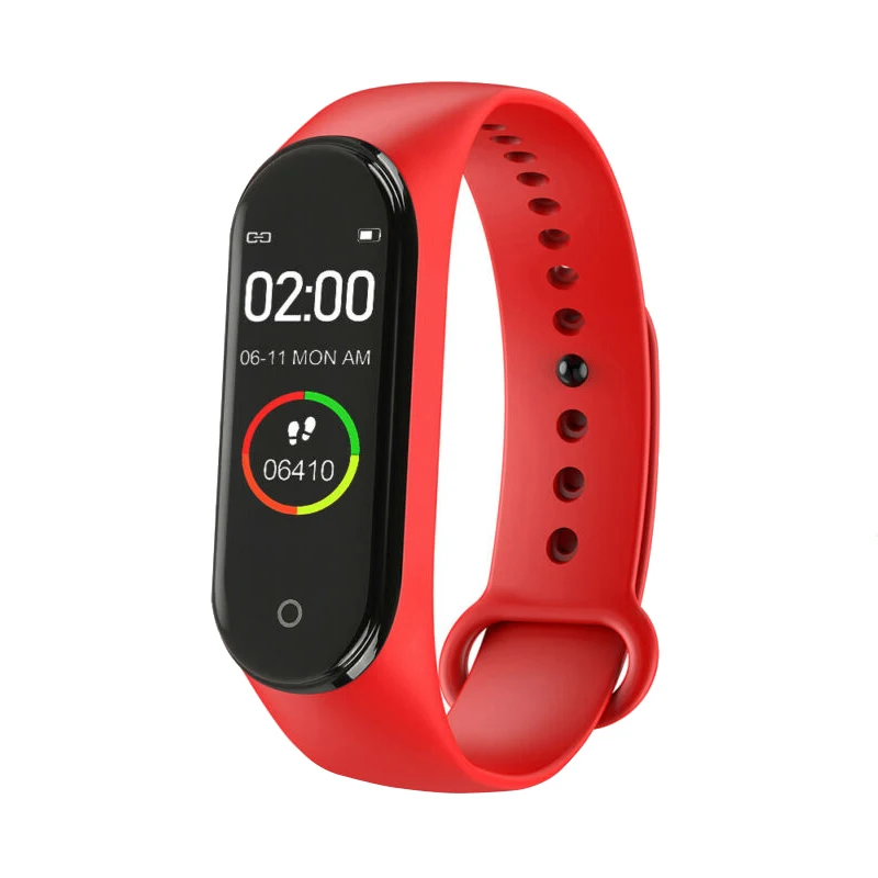 Red Мода M4 браслет Bluetooth умный водонепроницаемый Цветной Браслет Обнаружение крови Bressure отслеживание сна информация напоминание часы - Цвет: Red
