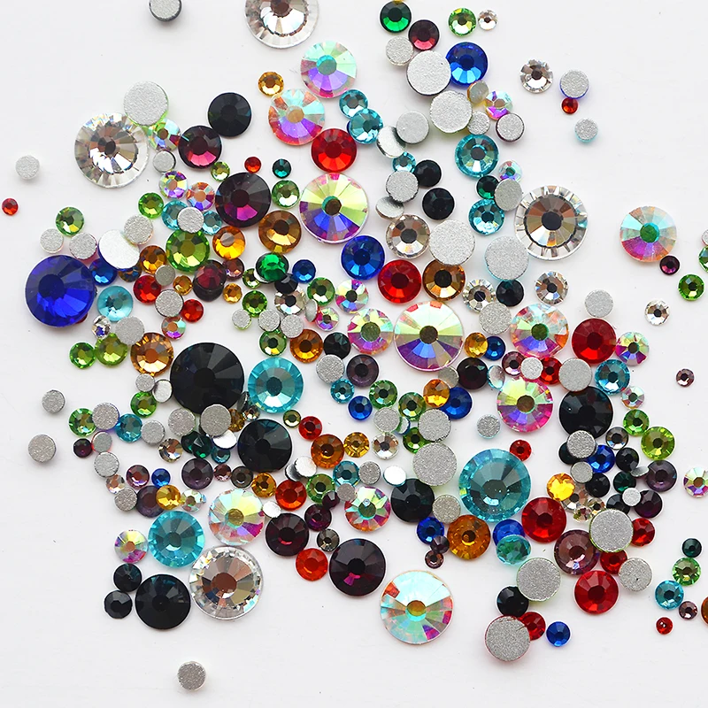 

High Quality Non Hotfix Rhienstone Crystal Strass Glue On Stones Mix Size Mix Color DIY 3D Nail Art Rhinestones