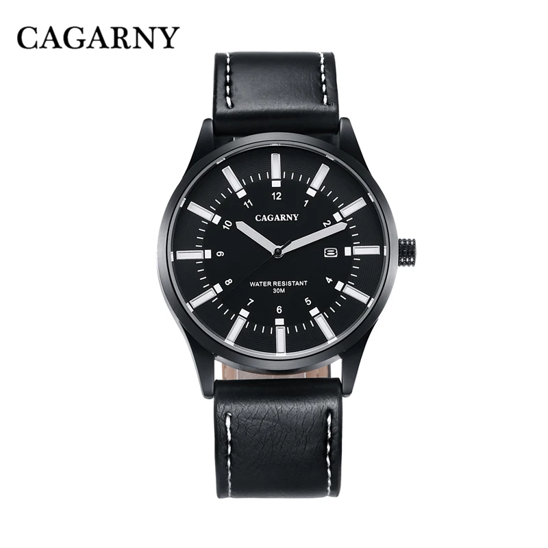 Модные кварцевые часы с кожаным ремешком мужские водонепроницаемые японские