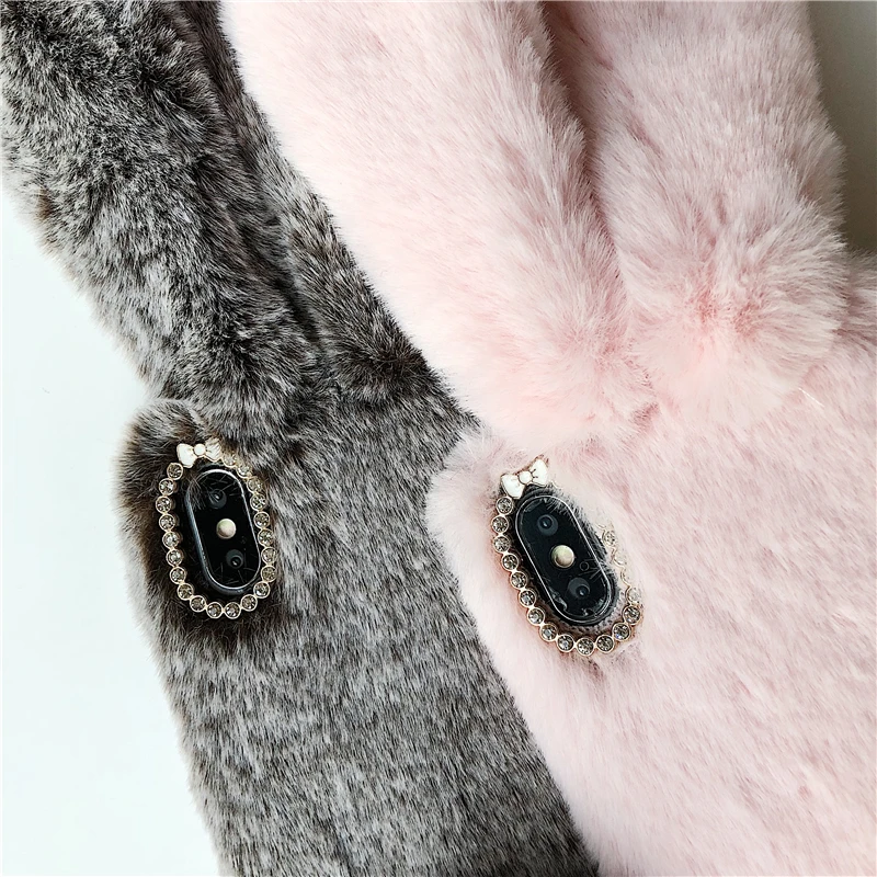 Пушистый чехол для телефона iPhone XS Max XR X Bunny милые теплые волосы 3D ТПУ задняя крышка