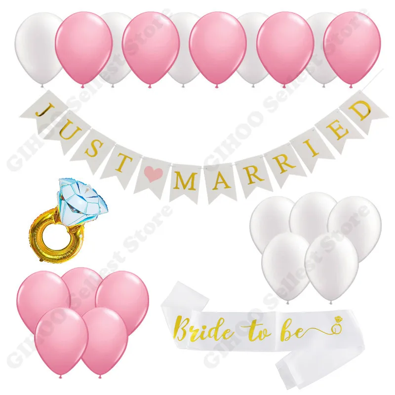 JUST MARRIED GHIOO 1 комплект невесты на тему девичник вечерние украшения to be невесты створки баннер из воздушных шаров Свадебные украшения флаг розовое золото - Цвет: JUST MARRIED