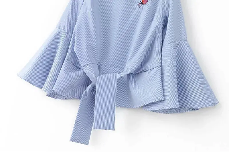 Женский Галстук Спереди Топ ярких цветов в полоску с вышивкой расклешенные