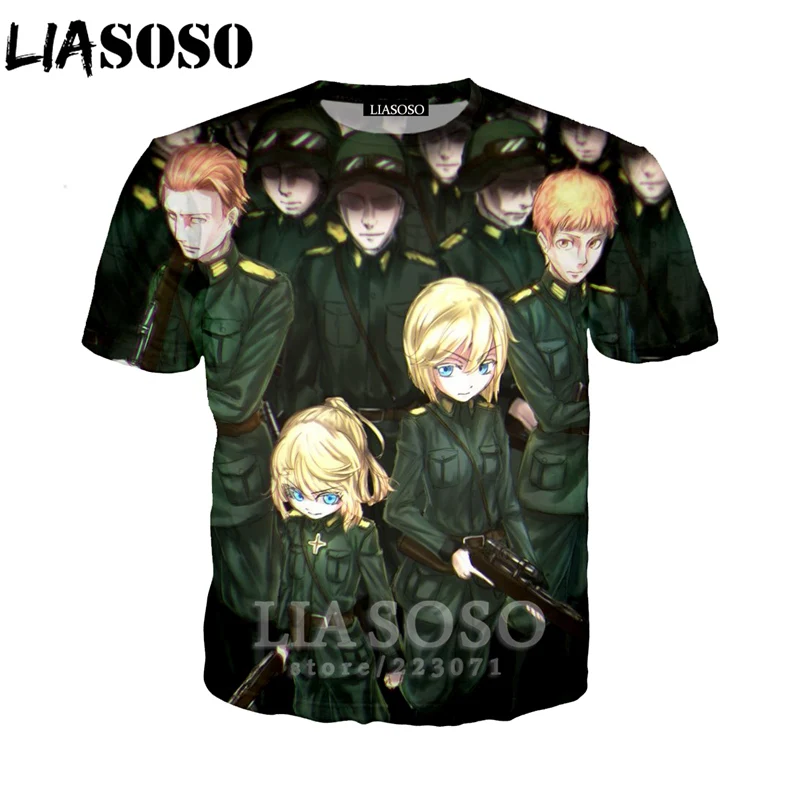 LIASOSO, летняя мужская и женская толстовка, 3D принт, аниме, Youjo Senki Saga of Tanya the Evil, футболка, короткий рукав, топ, пуловер, B086-03 - Цвет: 22