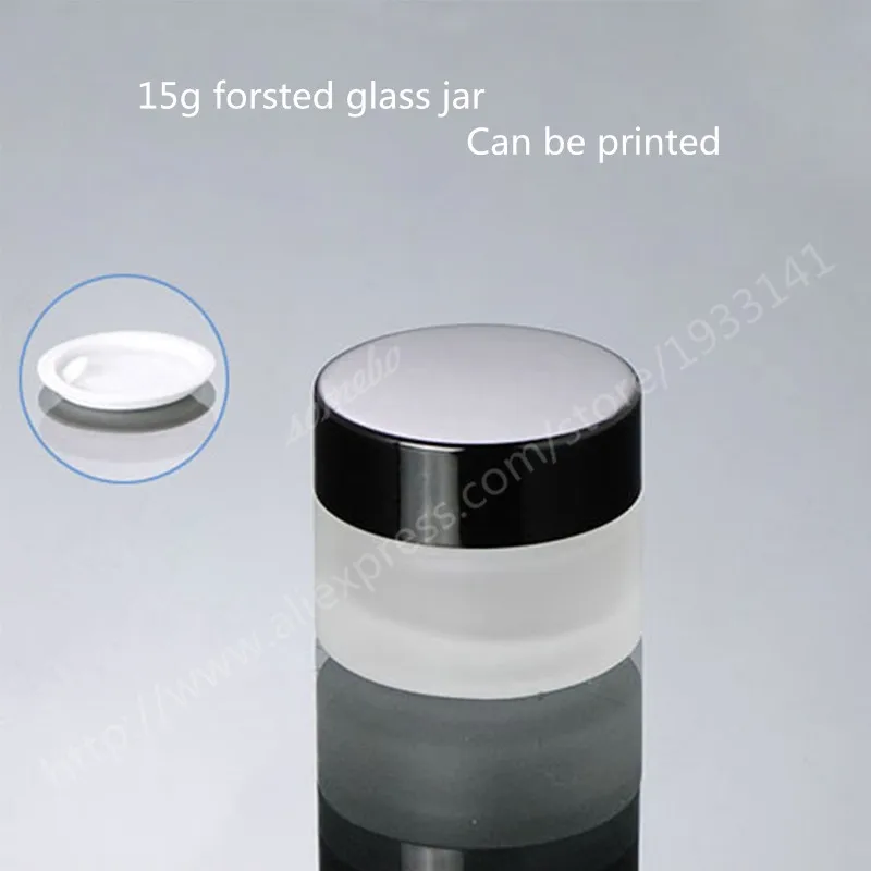 

200pcs/lot Small jar 15G Matte Glass Cream Bottles,Cosmetics Packing Empty Bottle, 15ml frosted glass jar with black lid