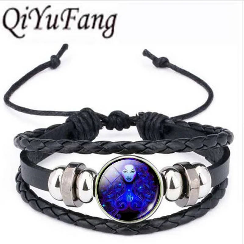 

Qiyufang 12 Constellations Astrology Statement Bracelet Bangle Choker Bracelet Bangle Women steel Color Vintage Jewelry 2017