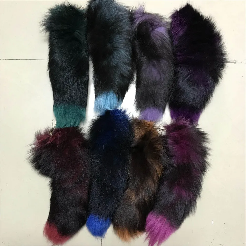 Magicfur 1 шт. 40 см Цветной реального из меха черно бурой лисицы Хвост Подвеска для